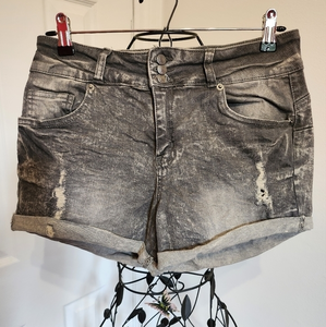 Hi-rise‎ denim distressed mini shorts